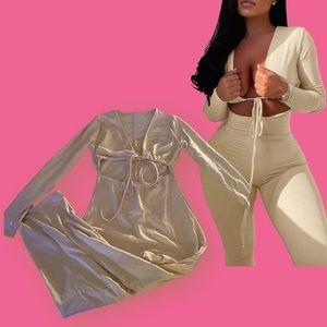 (Size M) Creme Color Bodycon Jumpsuit